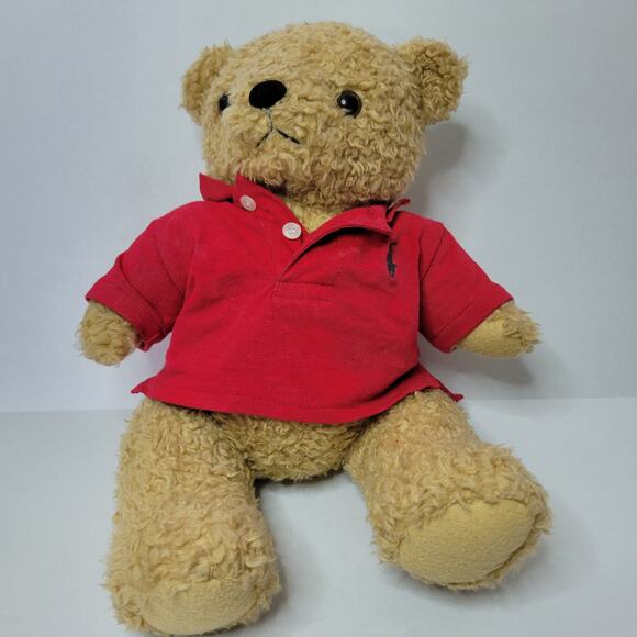 Vintage Ralph Lauren Teddy Bear Red Polo Pony Shirt Plush Jointed Legs 14" - Picture 1 of 7